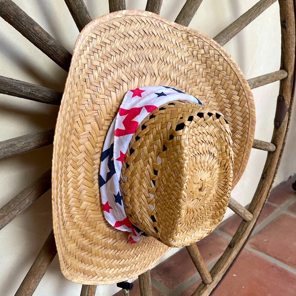 PATRIOTIC COWBOY HAT Red White Blue WovenStraw NEW - Picture 3 of 10